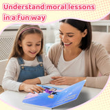 Adult and child discussing moral lessons from The Flying Trunk storybook