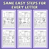 Alphabet Workbook: One Page One Letter product image 6 showing printed book details for screen-free reading and learning