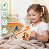 Child reading The Farmer and His Dog English-Spanish picture book