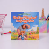 Flat-lay photo of The Clever Farmer and the Grumpy Giant book