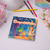 Flat-lay photo of Rumpelstiltskin picture book on a table