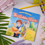 Flat-lay photo of The Golden Goose picture book on a table