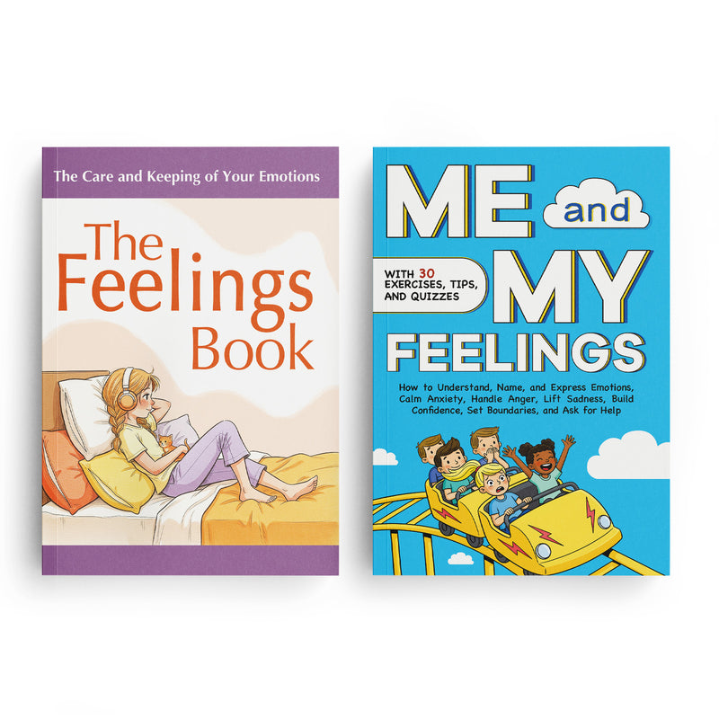 The Feelings Book Emotional Wellness Guide + Me and My Feelings Emotional Wellness Work: 2-Book Set main cover and printed book set view, image 1, bundle ISBN 9798900666419