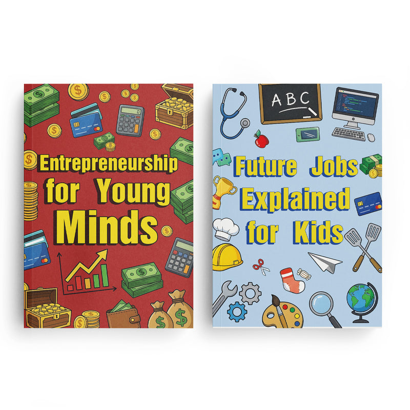 Entrepreneurship for Young Minds Business + Future Jobs Explained for Kids Career Expl: 2-Book Set main cover and printed book set view, image 1, bundle ISBN 9798900666402