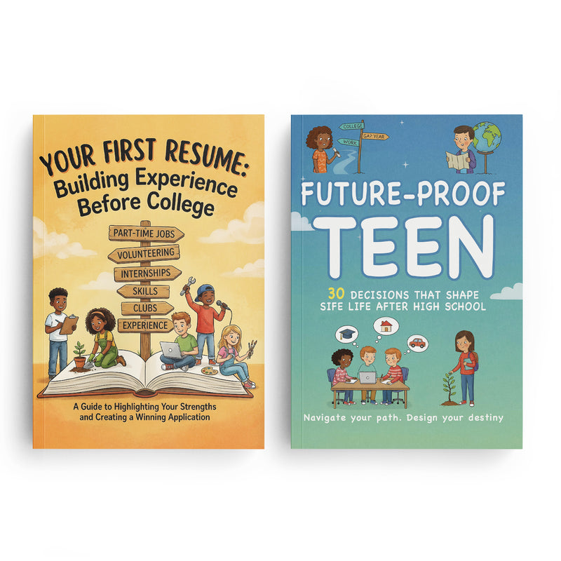 Future-proof Teen Life Planning Book + Your First Resume Teen Career Readiness Bo: 2-Book Set main cover and printed book set view, image 1, bundle ISBN 9798900666372
