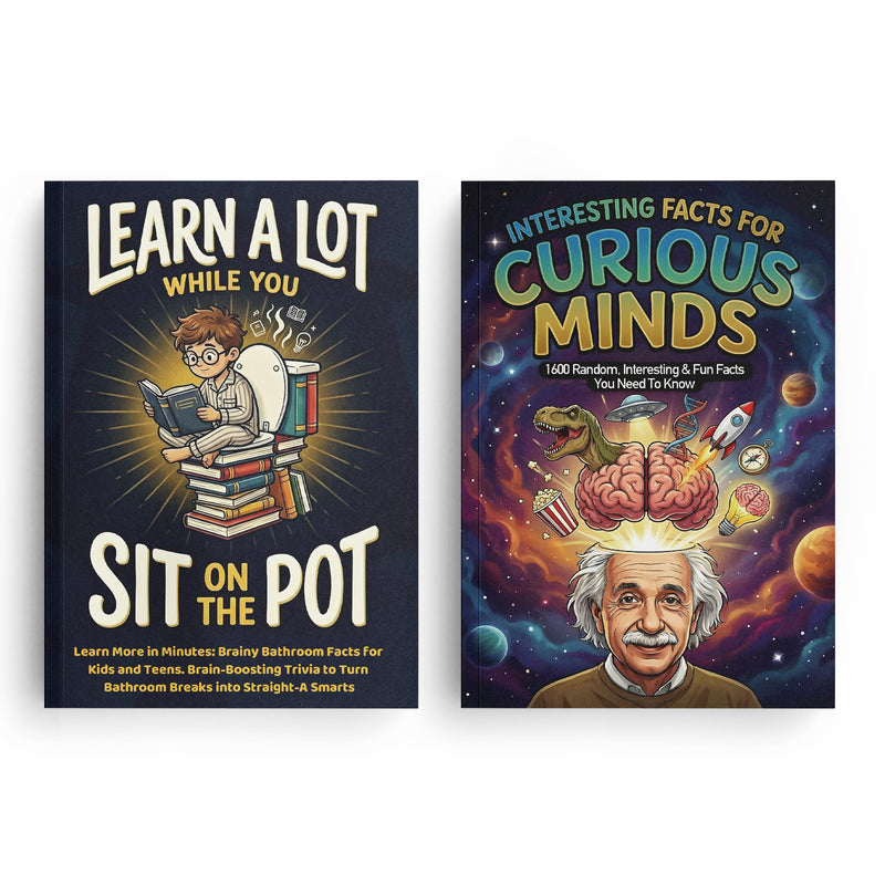 Interesting Facts for Curious Minds + Learn a Lot While You Sit On Pot Funny Tri: 2-Book Set main cover and printed book set view, image 1, bundle ISBN 9798900665771