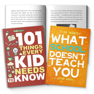 101 Things Every Kid Needs to Know Life Sk + What School Doesn't Teach You for Kids Age: 2-Book Set main cover and printed book set view, image 1, bundle ISBN 9798900663029
