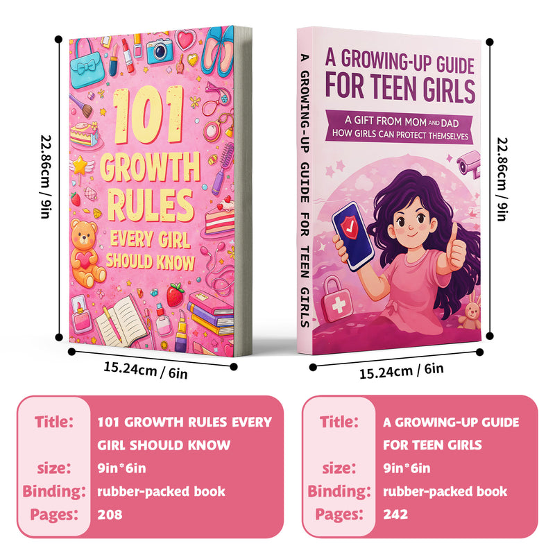 Growing-up Guide for Teen Girls + 101 Growth Rules Every Girl Should Know: 2-Book Set main cover and printed book set view, image 1, bundle ISBN 9798900667768
