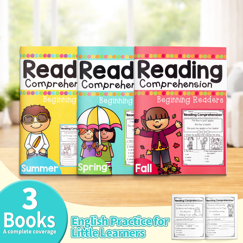 Four Seasons Reading Comprehension Workboo + Four Seasons Reading Comprehension Workboo + Four Seasons Reading Comprehension Workboo: 3-Book main cover and printed book set view, image 1, bundle ISBN 9798900667171
