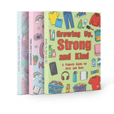 Growing Up Strong and Kind Puberty Guide F + Teen Girl's Handbook + Self-love Journal for Teen Girls: 3-Book Set main cover and printed book set view, image 1, bundle ISBN 9798900667027