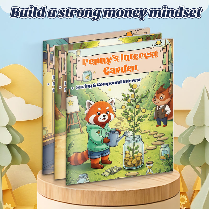 Penny's No-borrow Challenge Money Skills B + Penny's Interest Garden Compound Interest + Happy Sliding Day Nia's Choice Money Skill: 3-Book main cover and printed book set view, image 1, bundle ISBN 9798900667553