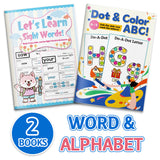 Let's Learn Sight Words Workbook + Dot and Color ABC Do-a-dot Workbook: 2-Book Set main cover and printed book set view, image 1, bundle ISBN 9798900669700