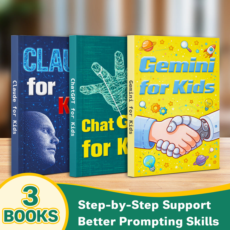 - Kids Chatgpt Kids Gemini Kids Claude: 3-Book Set main cover and printed book set view, image 1, bundle ISBN 9798900669915