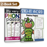 Sight Word Poetry Pages Workbook for Kids + Consonant Blend Reading Workbook for Kids: 2-Book Set main cover and printed book set view, image 1, bundle ISBN 9798900668789
