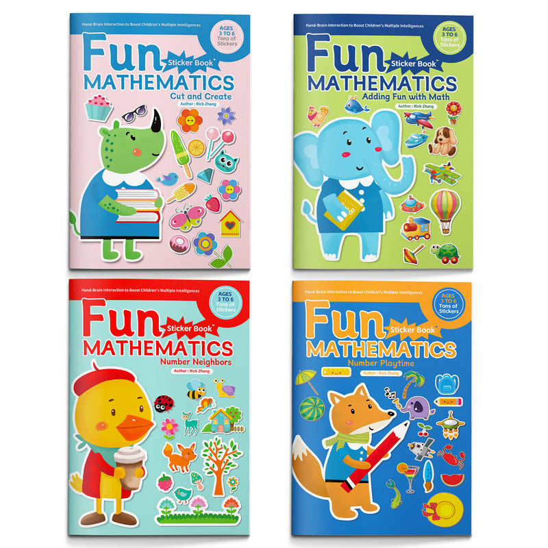 Fun Mathematics Sticker Book Set - 8 Printed Books for Kids physical printed English book set front cover, ISBN 9798900664170