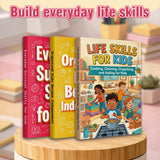 Organized Kids Become Independent + Life Skills for Kids Cooking Cleaning and + Everyday Survival Skills for Kids: 3-Book Set main cover and printed book set view, image 1, bundle ISBN 9798900667928