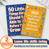 50 Little Things Kids Should Do Before the + 100 Real-world Skills for Home School And: 2-Book Set main cover and printed book set view, image 1, bundle ISBN 9798900668161