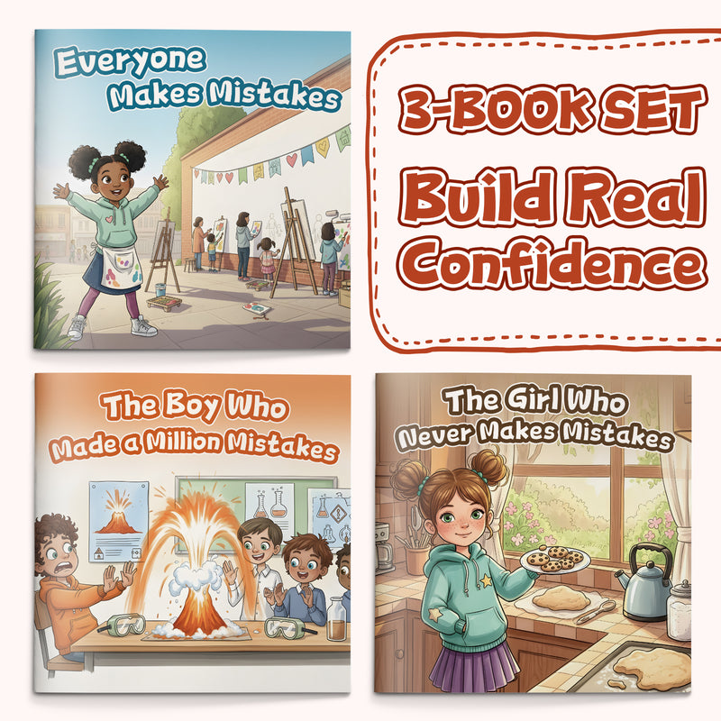 The Girl Who Never Makes Mistakes Growth M + the Boy Who Made a Million Mistakes Growth + Everyone Makes Mistakes Confidence Picture: 3-Book main cover and printed book set view, image 1, bundle ISBN 9798900665900