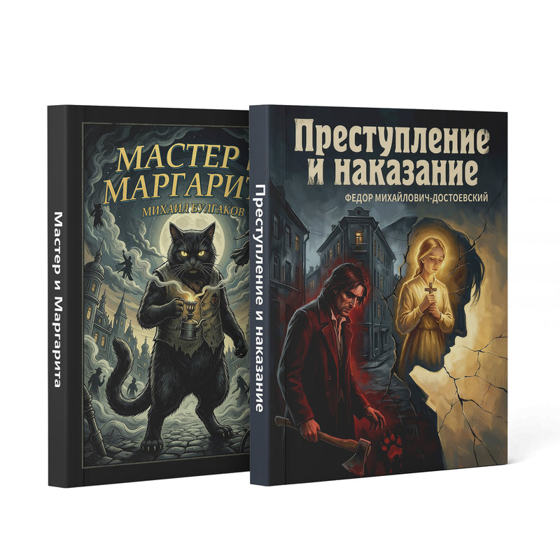 Crime and Punishment Russian Edition By Fy + Master and Margarita Russian Edition By Mi: 2-Book Set main cover and printed book set view, image 1, bundle ISBN 9798904660123