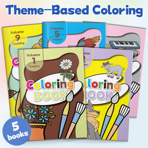 - Coloring: 5-Book Set main cover and printed book set view, image 1, bundle ISBN 9798904661410