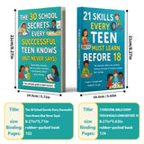 Teen Study Skills Guide 30 School Secrets + 21 Skills Every Teen Must Learn Before 18: 2-Book Set main cover and printed book set view, image 1, bundle ISBN 9798904661434