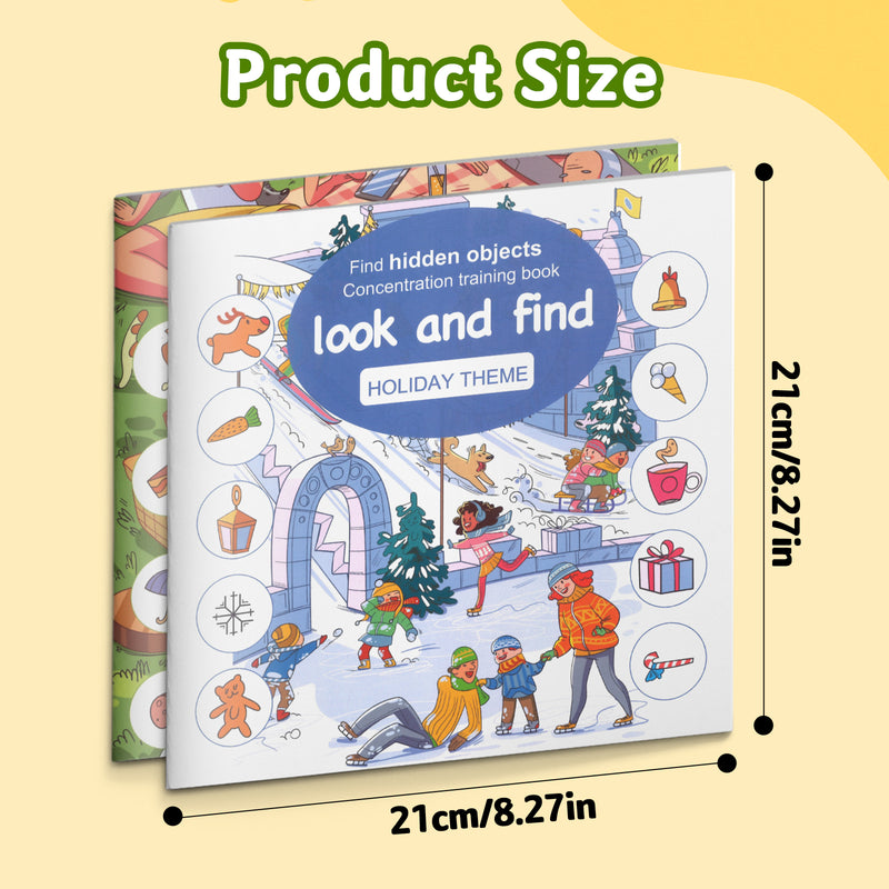 Look and Find Holiday Theme for Kids + Look and Find Life Scenes Theme for Kids: 2-Book Set main cover and printed book set view, image 1, bundle ISBN 9798900664750