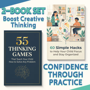 55 Thinking Games and 60 Simple Hacks to Help Your Child Focus and Stay Organized: 2-Book Set main cover and printed book set view, image 1, bundle ISBN 9798900669540