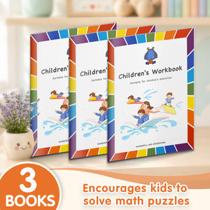 Addition Squares Activity Workbook for Kid + Skip Counting Practice Workbook for Kids + Visual Addition Practice Workbook for Kids: 3-Book S main cover and printed book set view, image 1, bundle ISBN 9798904660376