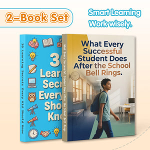 After the School Bell Rings Student Succes + 30 Learning Secrets Every Kid Should Know: 2-Book Set main cover and printed book set view, image 1, bundle ISBN 9798900668819