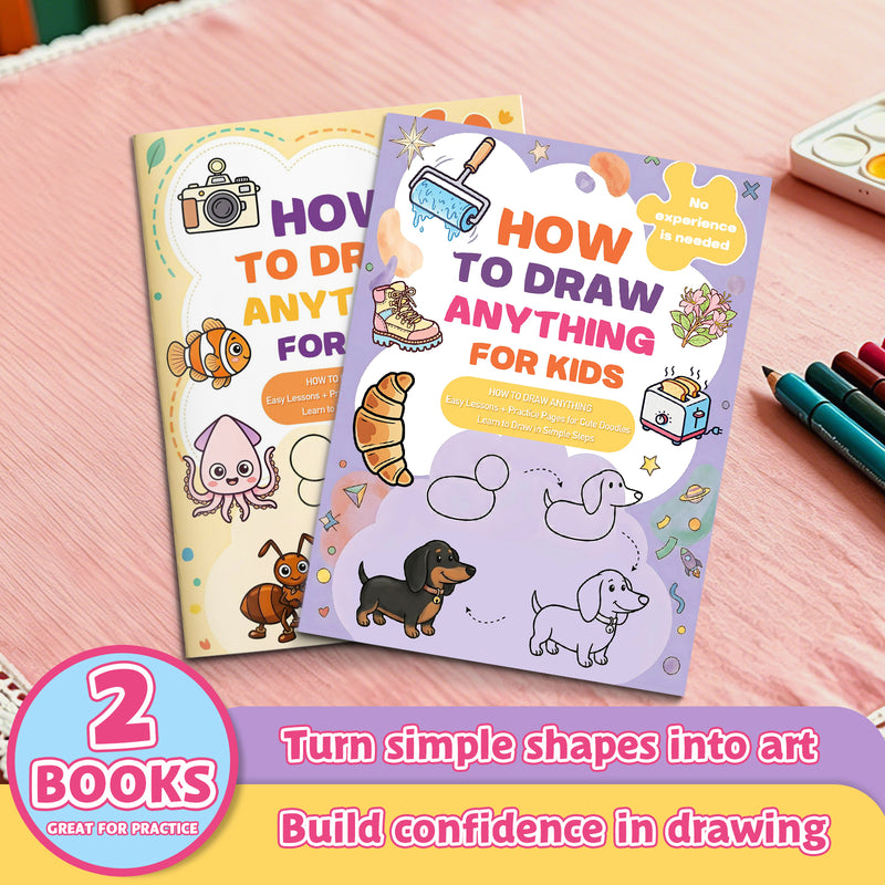How to Draw Anything for Kids Step-by-step + How to Draw Anything for Kids Step-by-step: 2-Book Set main cover and printed book set view, image 1, bundle ISBN 9798900667720