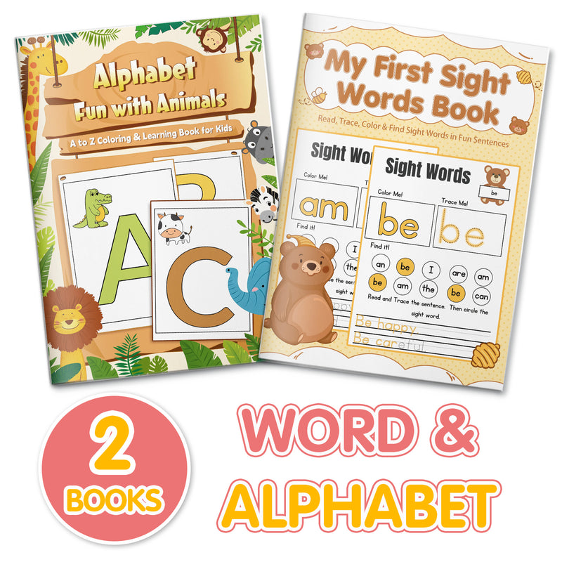 Alphabet Tracing Workbook: Large Letter Pr + My First Sight Words Book: 2-Book Set main cover and printed book set view, image 1, bundle ISBN 9798900669731