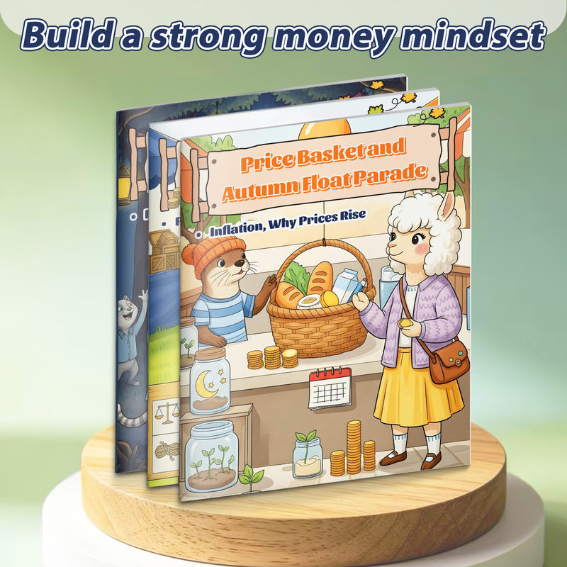 Price Basket and Autumn Float Parade Infla + Tara and the Kite-string Hype Smart Spendi + the Color-changing Promise Scam Awareness: 3-Book main cover and printed book set view, image 1, bundle ISBN 9798900667713