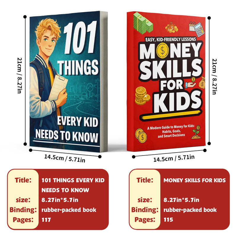 Money Skills for Kids Saving Spending and + 101 Things Every Kid Needs to Know Future: 2-Book Set main cover and printed book set view, image 1, bundle ISBN 9798900668246