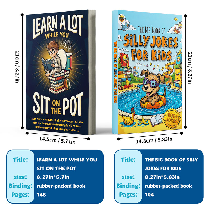 The Big Book of Silly Jokes for Kids + Learn a Lot While You Sit On Pot Funny Tri: 2-Book Set main cover and printed book set view, image 1, bundle ISBN 9798900667805