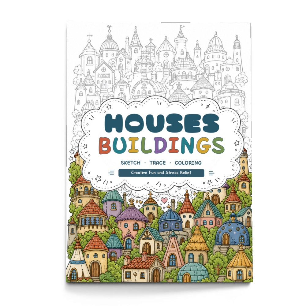 Houses and Buildings Line Art Coloring Book physical printed book product image 4, ISBN 9798904669331