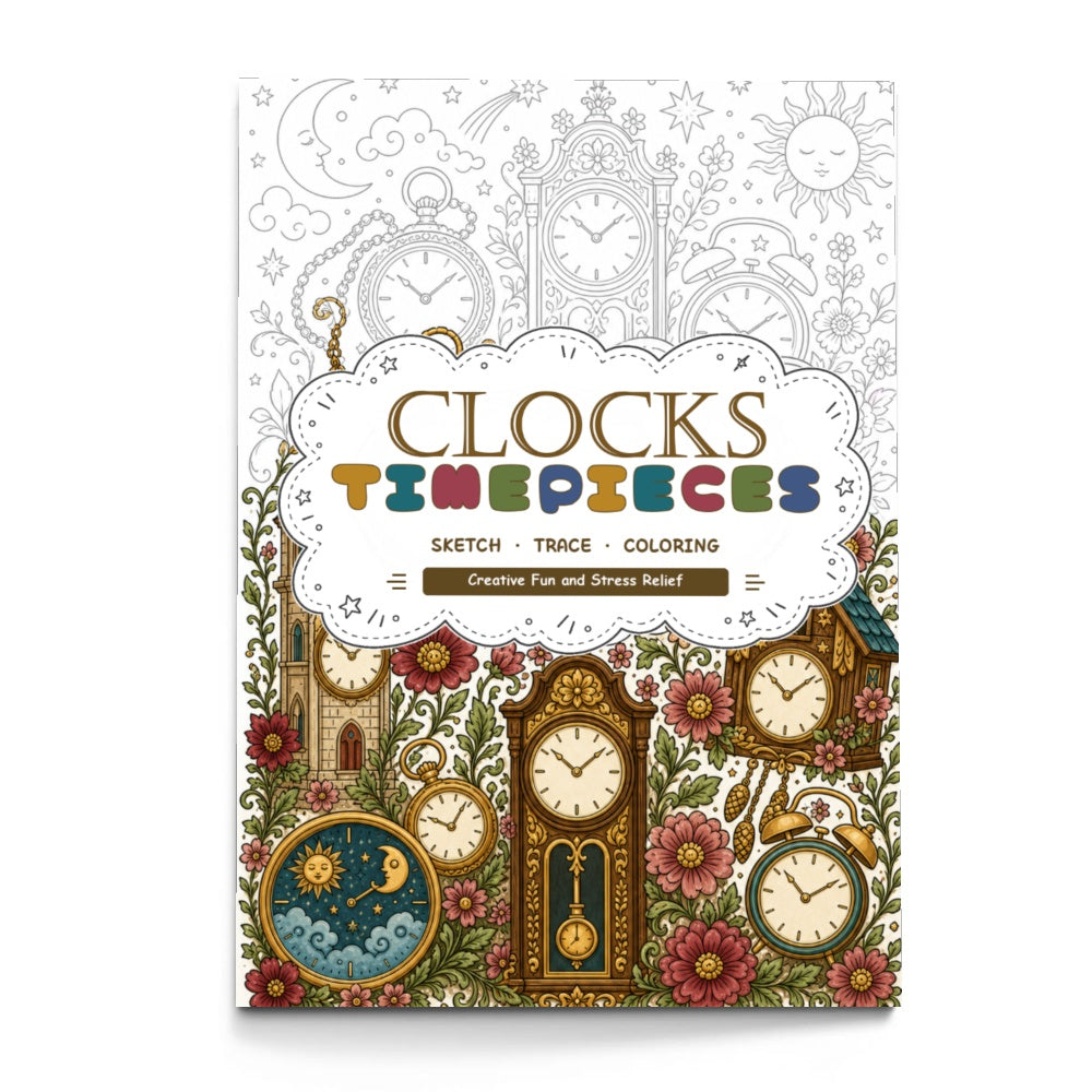 Clocks and Watches Line Art Coloring Book physical printed book product image 4, ISBN 9798904669355
