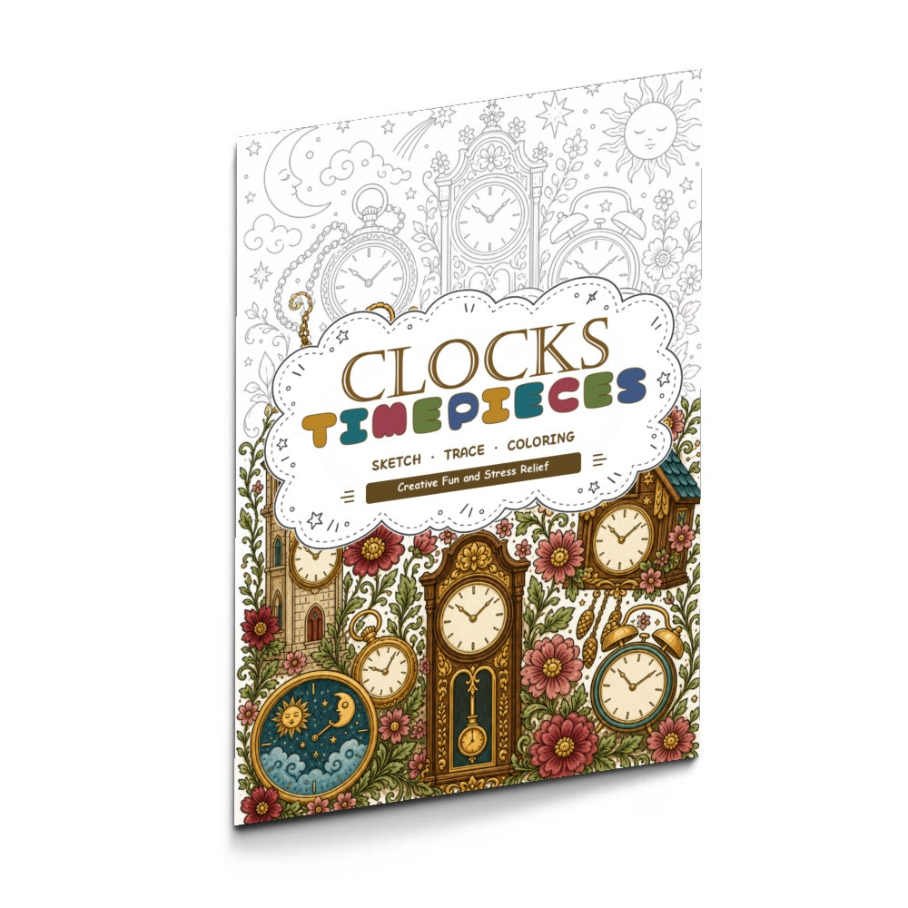 Clocks and Watches Line Art Coloring Book physical printed book product image 5, ISBN 9798904669355