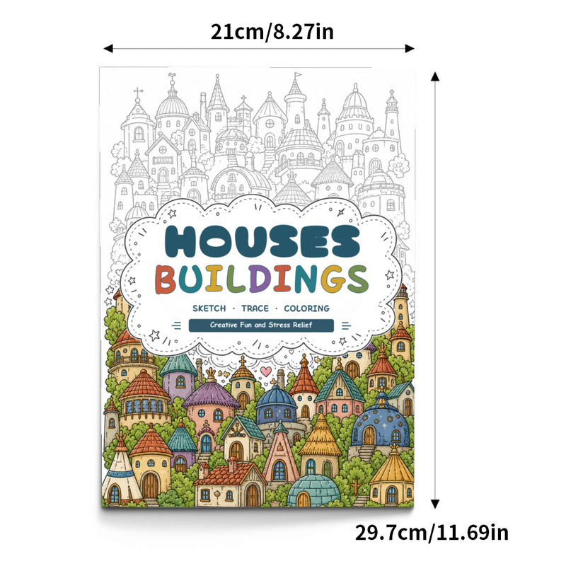 Houses and Buildings Line Art Coloring Book physical printed book product image 1, ISBN 9798904669331