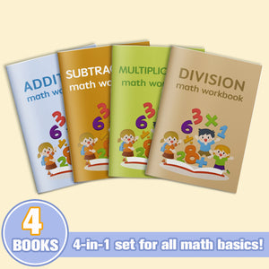 4-book math practice collection for addition, subtraction, multiplication, and division