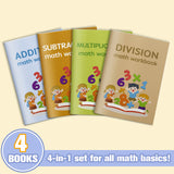 4-book math practice collection for addition, subtraction, multiplication, and division