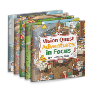 Vision Quest Puzzle Adventure Book Set for Kids, Visual Search and Missing Piece Activity Collection with Observation Games, Focus Training, and Fun Early Learning